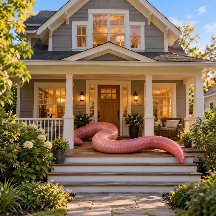 Houseworming coin logo featuring a pink earthworm.